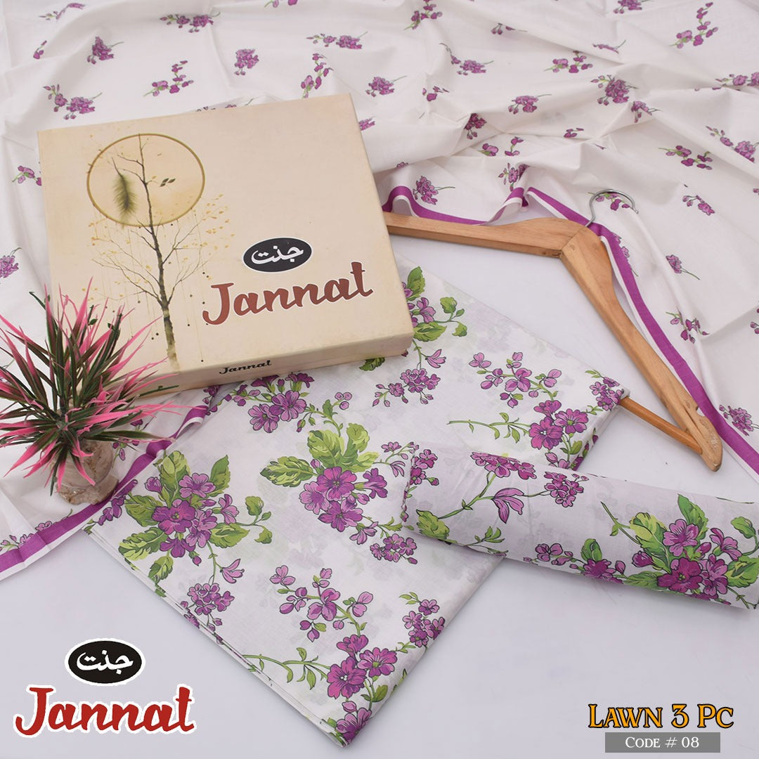 3PC LAWN BY JANNAT