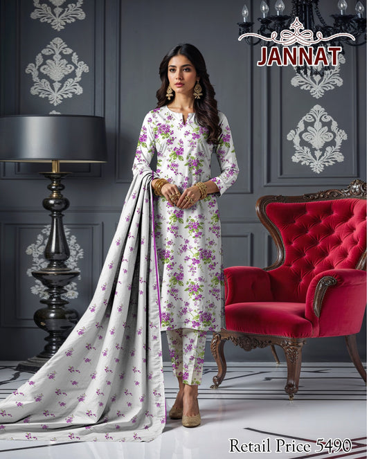 3PC LAWN BY JANNAT